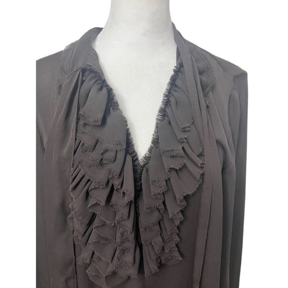 L'Agence Womens Ruffled Neck Long Sleeves Blouse Brown Size 2 FIRM $$ EXP BRAND! - Picture 2 of 5